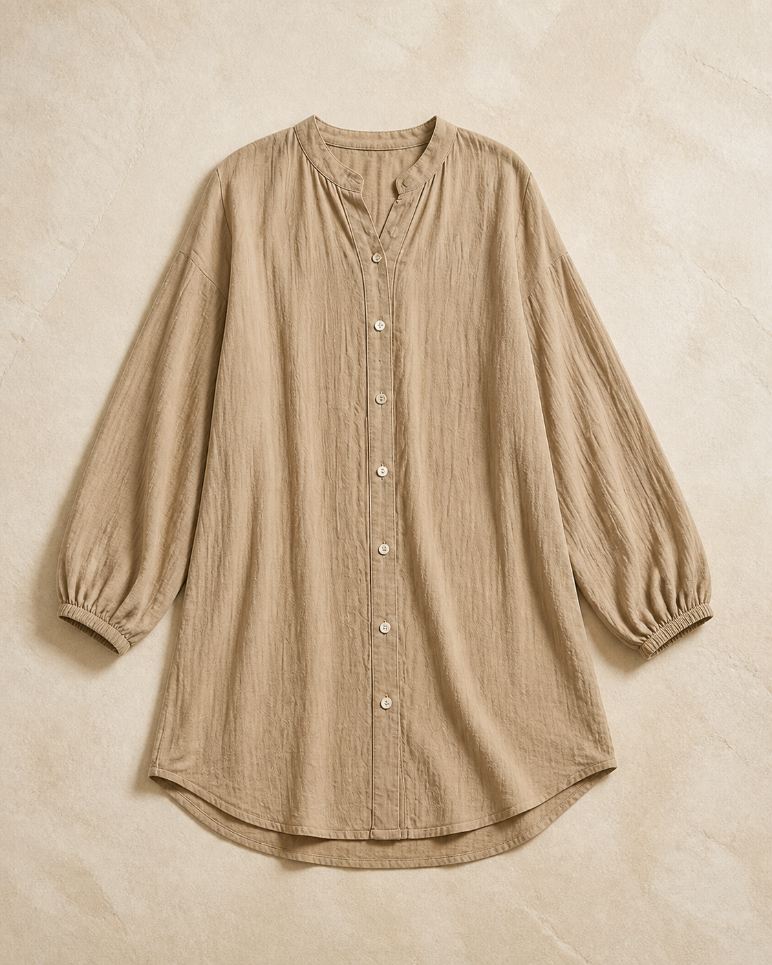 Tan/Khaki Button-Down Long-Sleeve Shirt Dress Cover-Up
