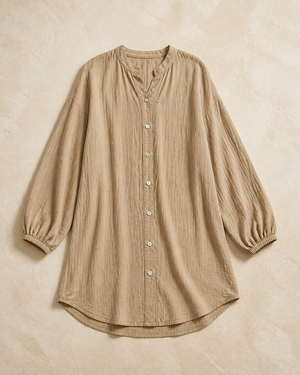 Tan/Khaki Button-Down Long-Sleeve Shirt Dress Cover-Up