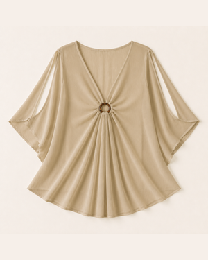 Tan/Khaki Kimono Tunic Cover-Up with Wood Ring