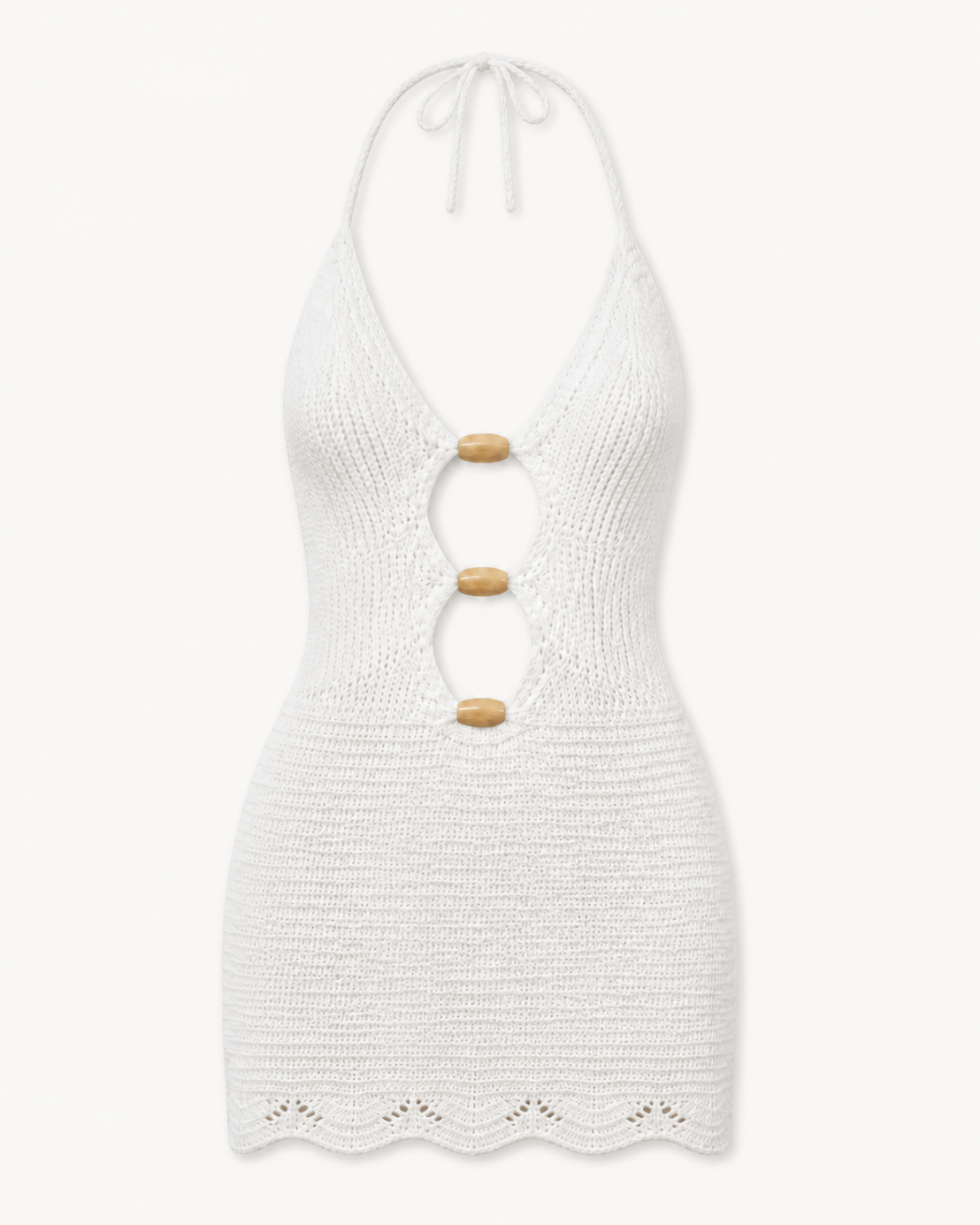 White Crochet O-Ring Cutout Halter Mini Dress