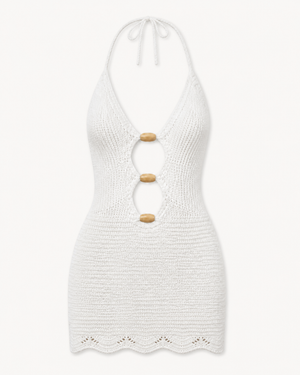 White Crochet O-Ring Cutout Halter Mini Dress