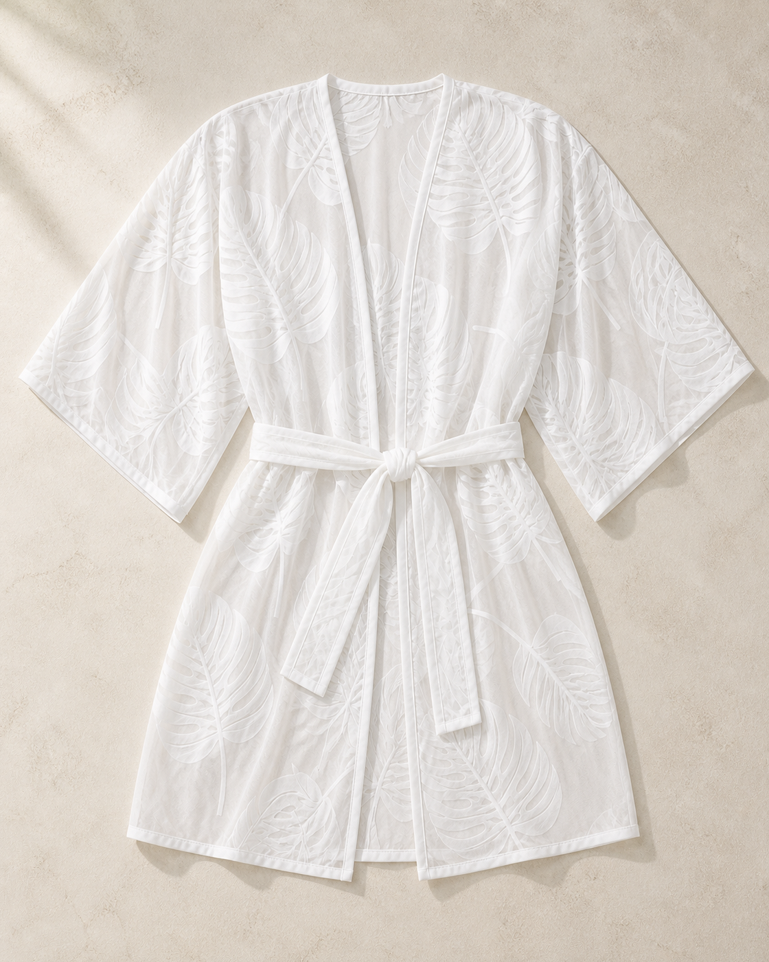 White Belted Kimono Robe Cover-Up