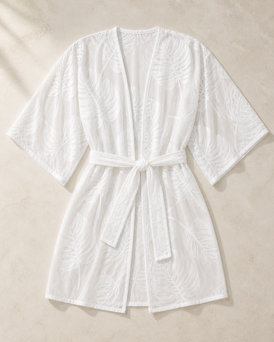 White Belted Kimono Robe Cover-Up