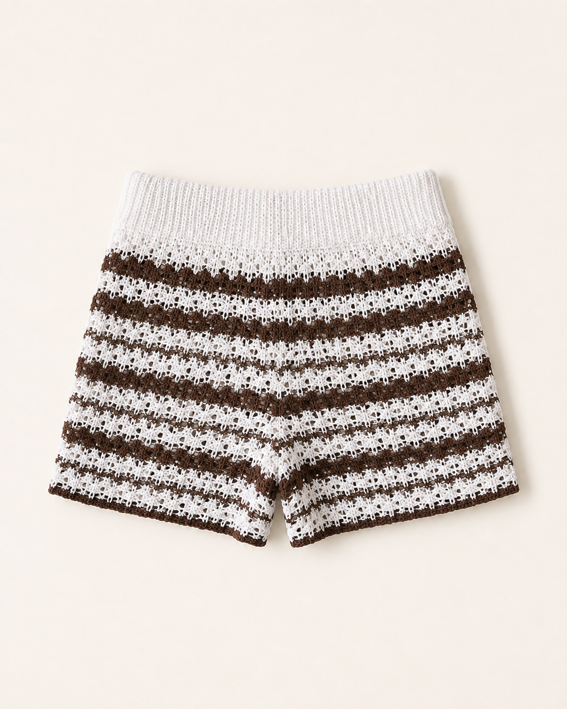 White and Brown Stripe Knit Shorts