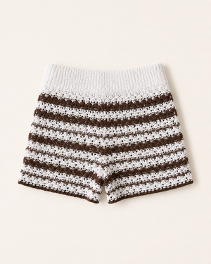 White and Brown Stripe Knit Shorts