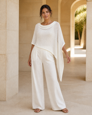White/Cream Sheer Knit Batwing Poncho Top