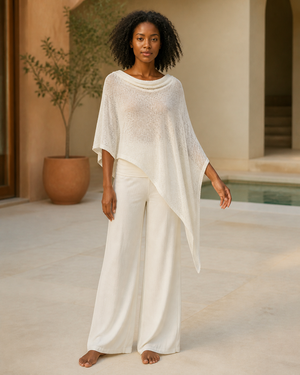White/Cream Sheer Knit Batwing Poncho Top