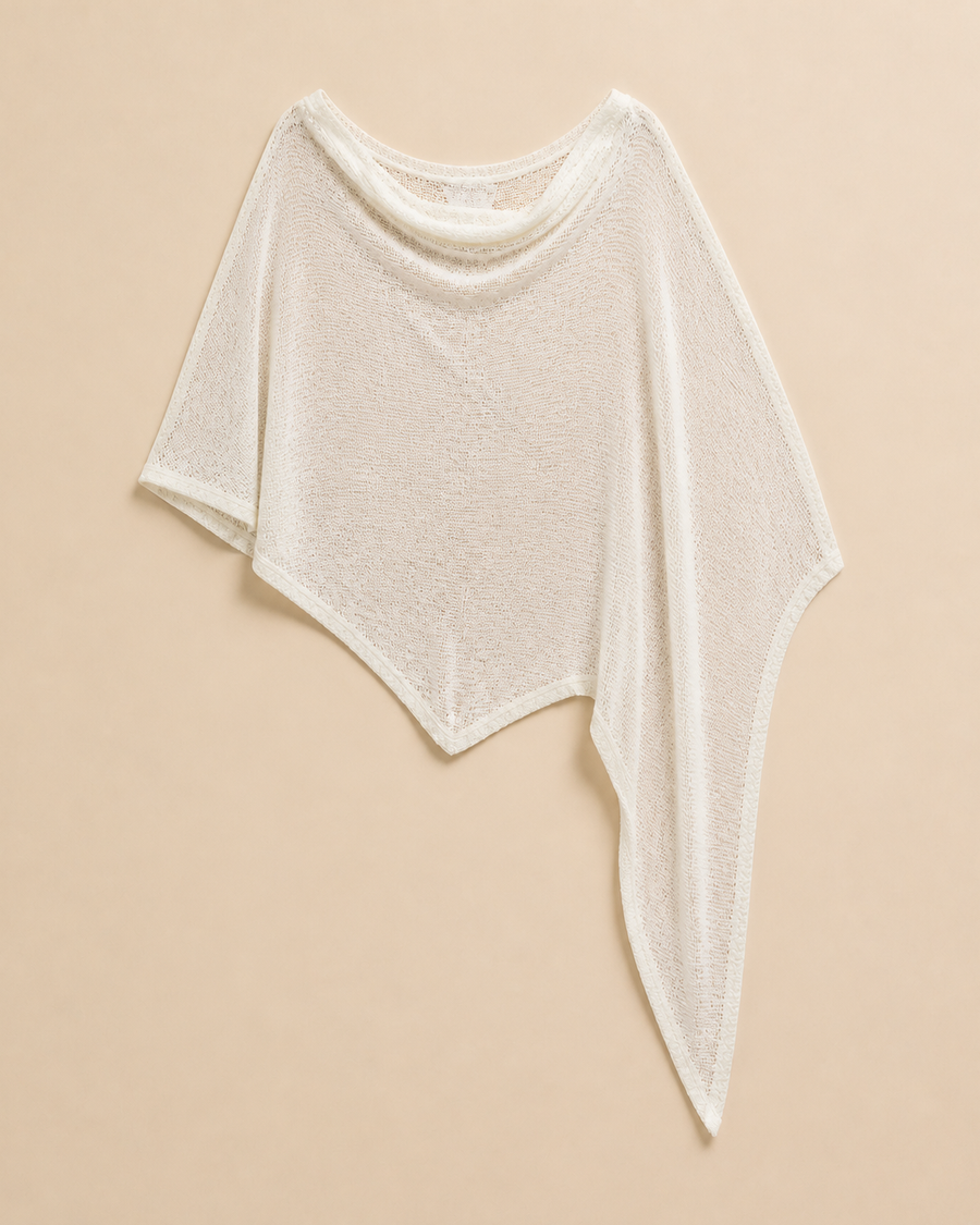 White/Cream Sheer Knit Batwing Poncho Top