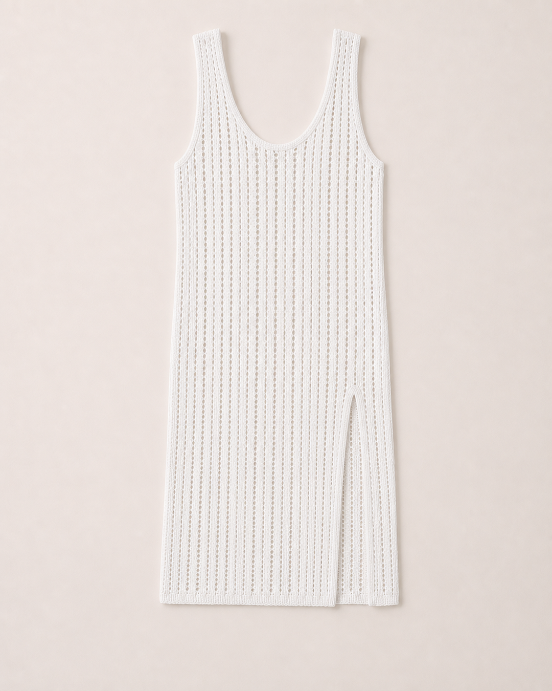 White Crochet Cami Maxi Dress with Side Slit