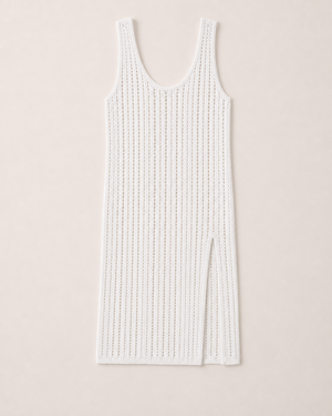 White Crochet Cami Maxi Dress with Side Slit