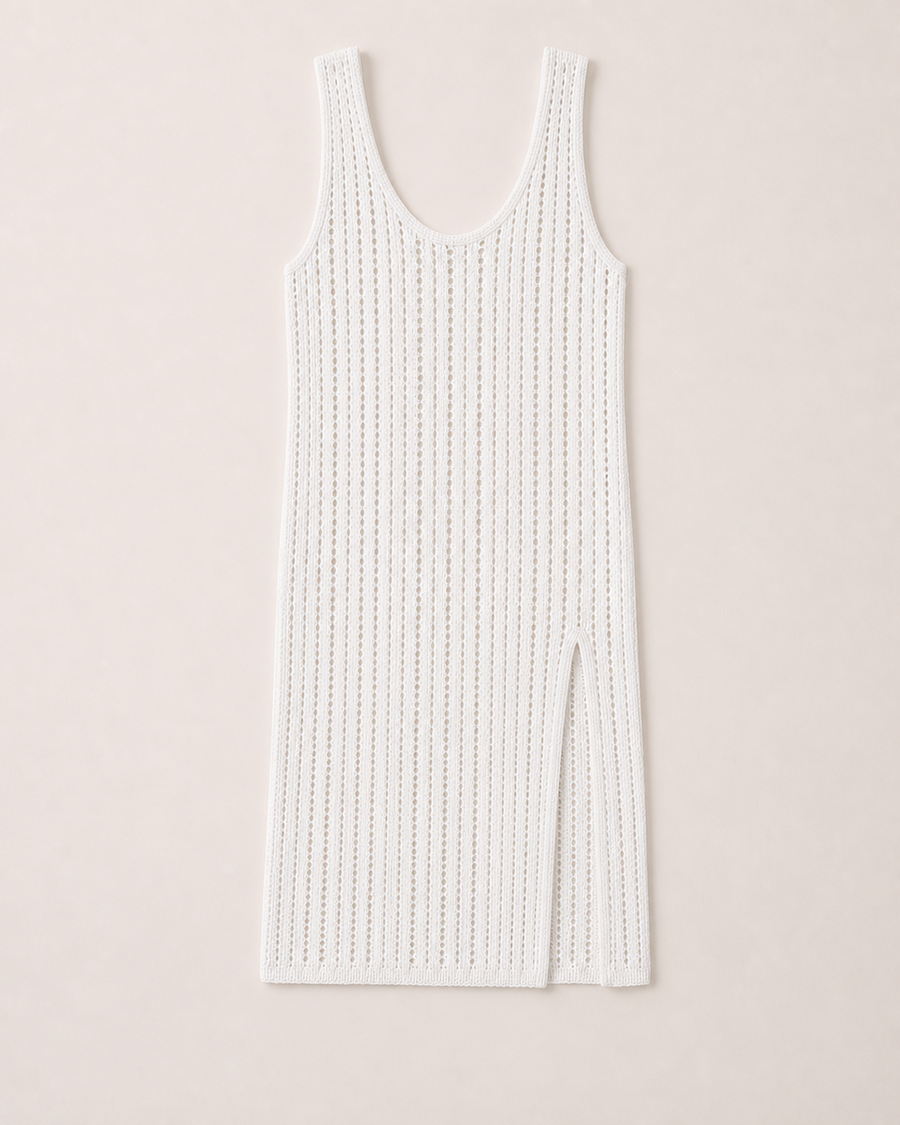 White Crochet Cami Maxi Dress with Side Slit