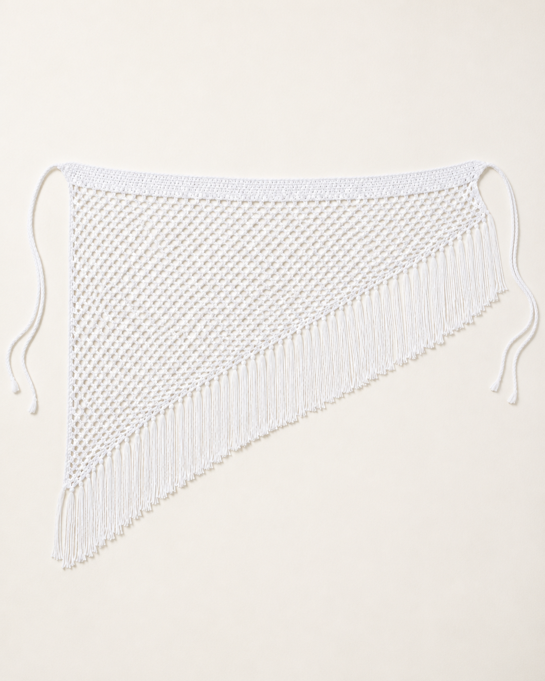 White Fishnet Crochet Fringe Sarong Wrap