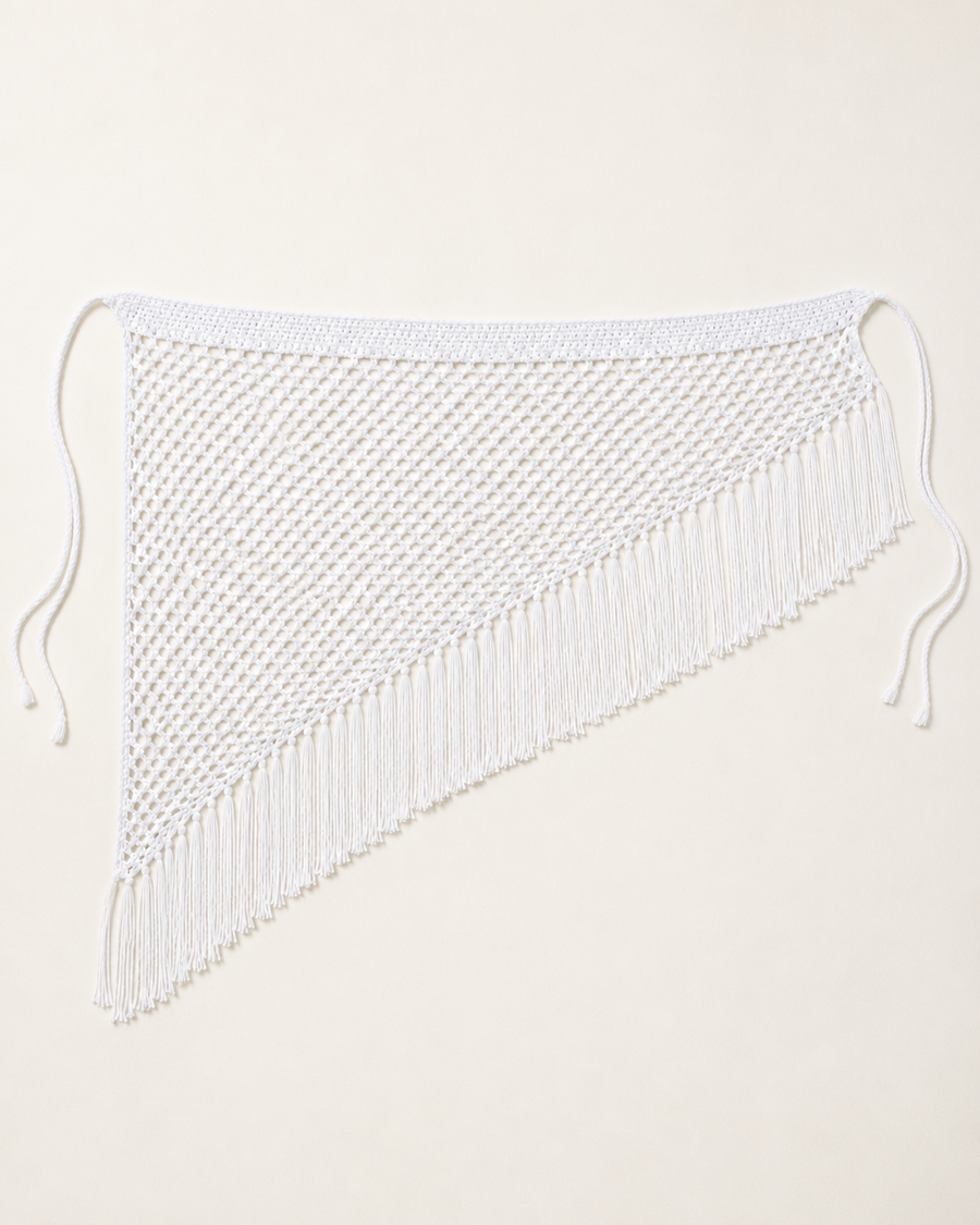 White Fishnet Crochet Fringe Sarong Wrap