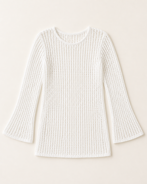 White Knit Long-Sleeve Mini Dress