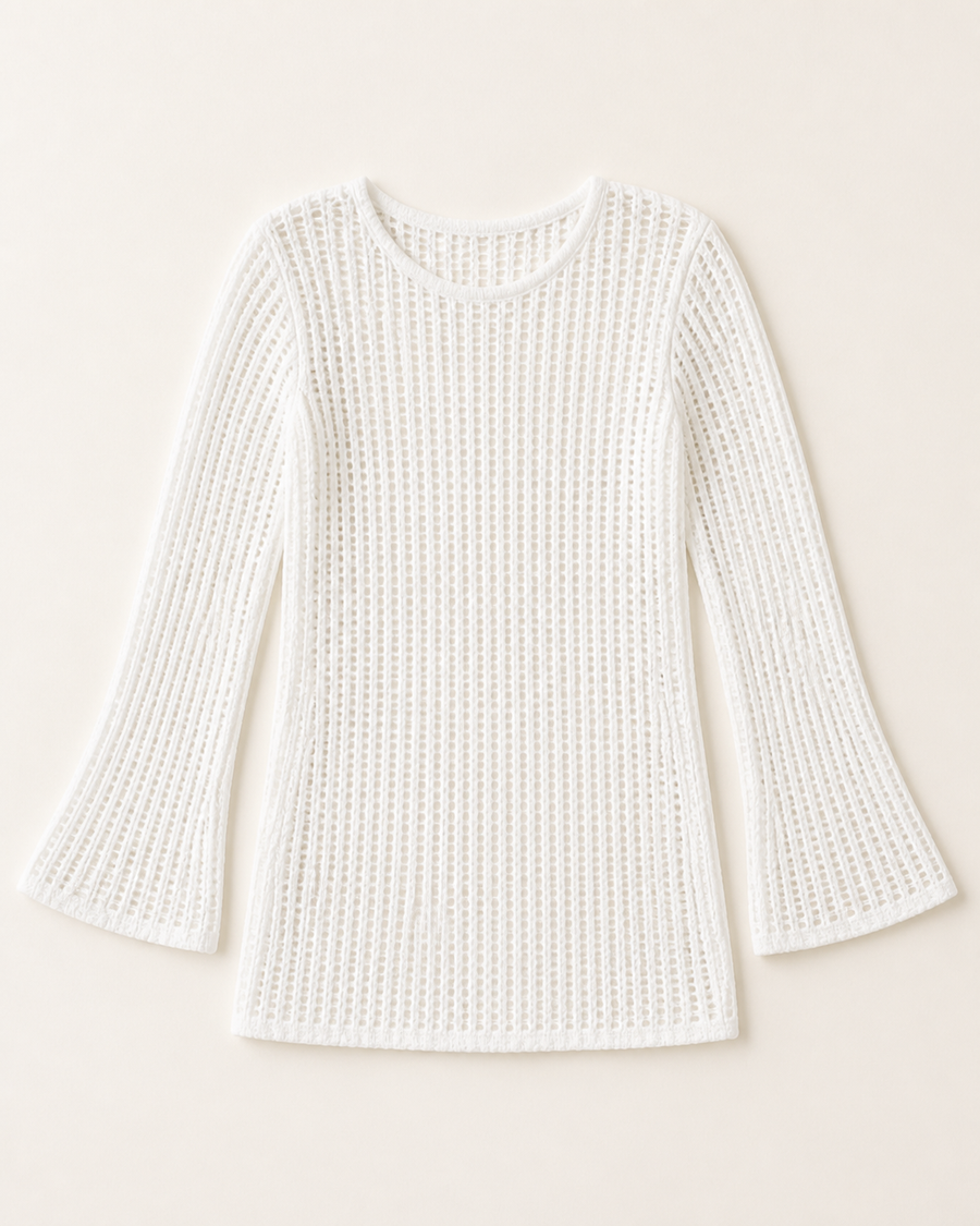 White Knit Long-Sleeve Mini Dress