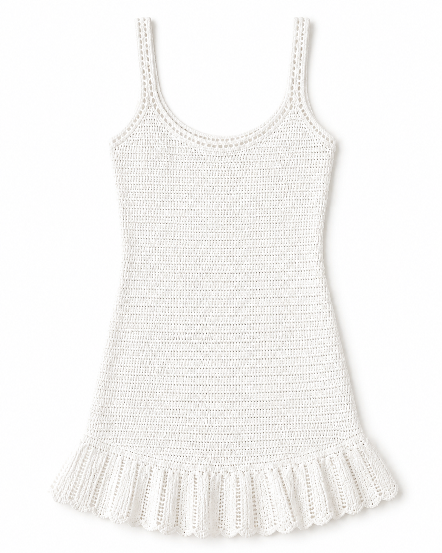 White Knit Ruffle Hem Cami Mini Dress