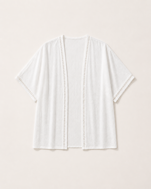 White Open-Front Kimono Cover-Up
