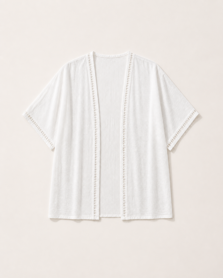White Open-Front Kimono Cover-Up