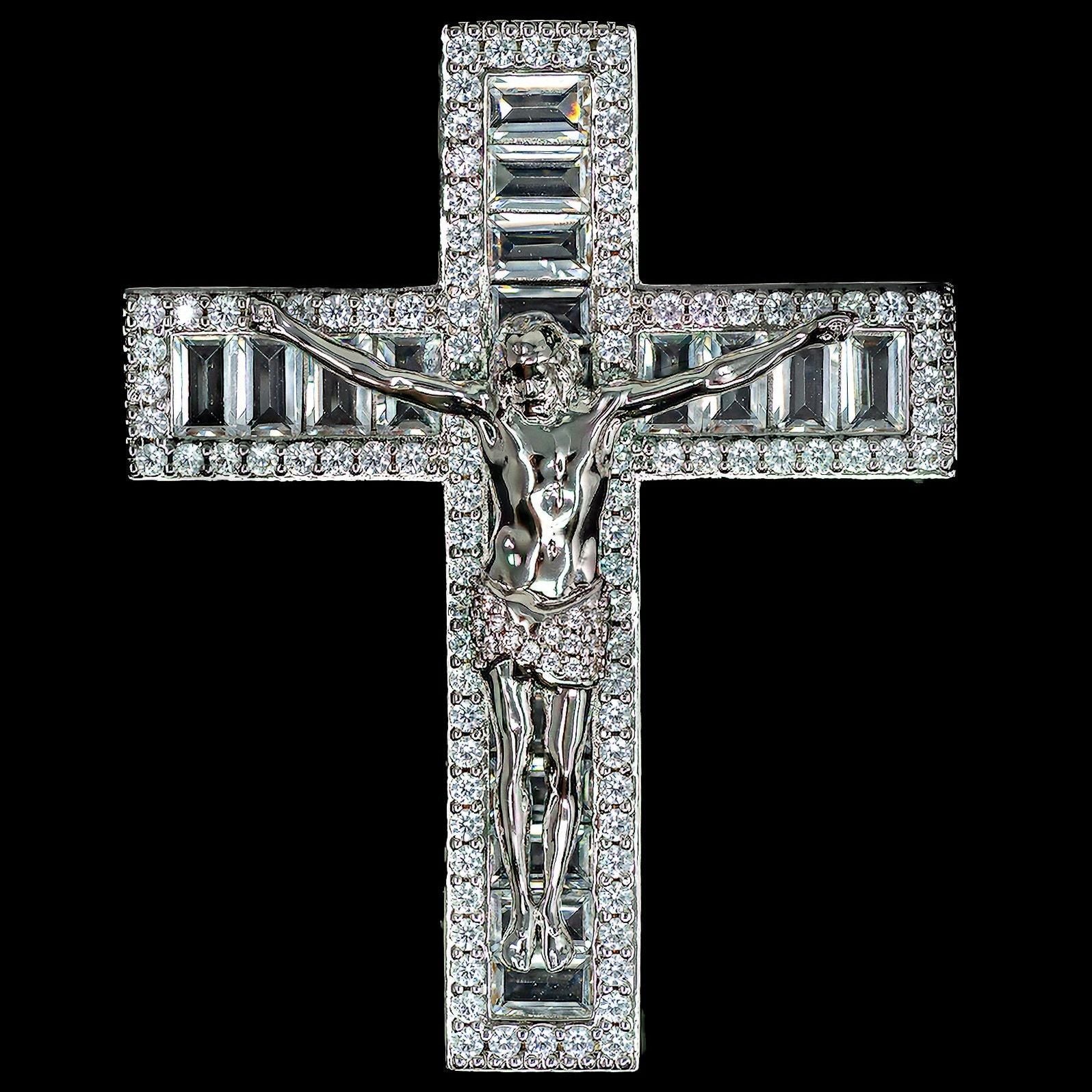 Iced Out Jesus Cross Pendant 18K White Gold