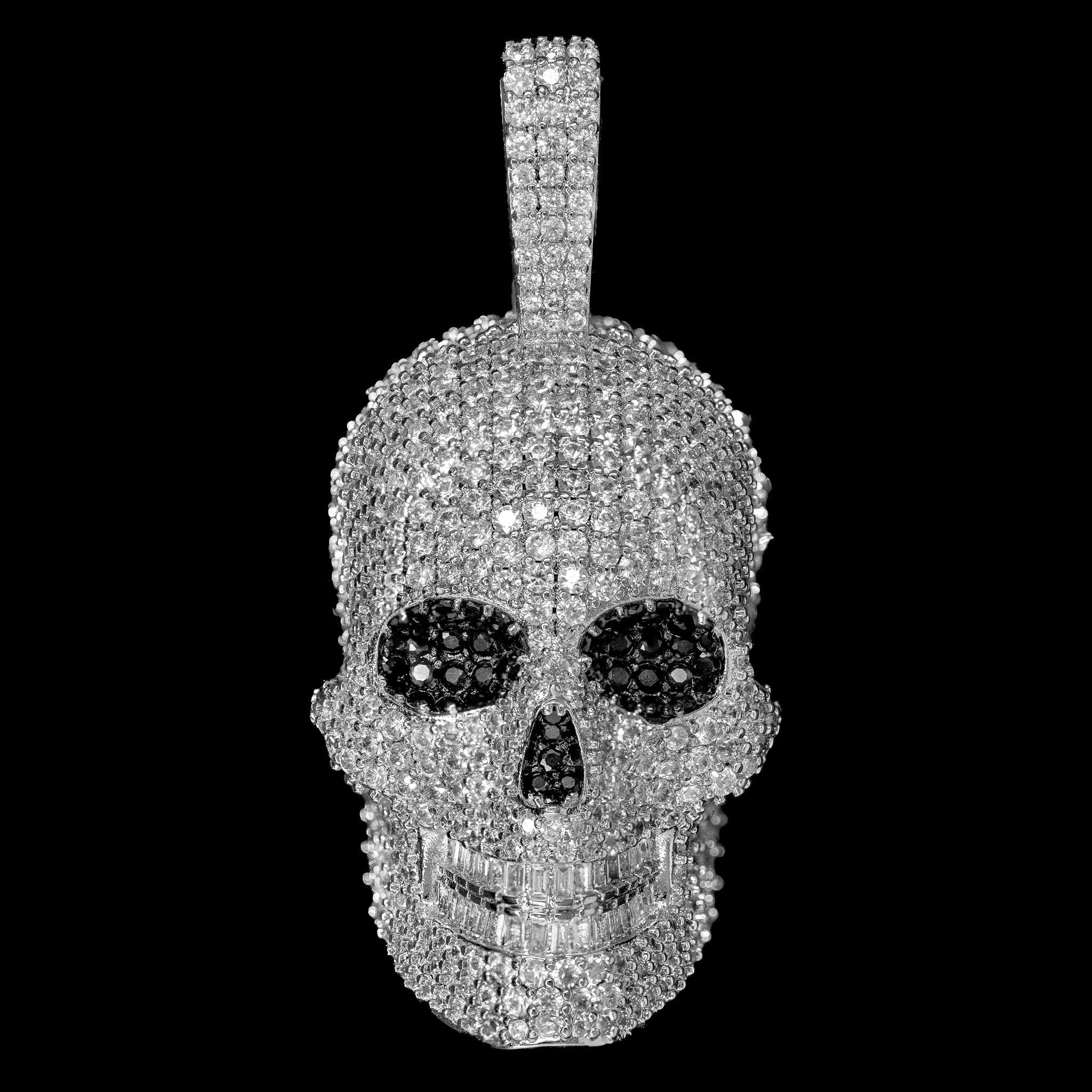 Iced Out Skull Pendant 18K White Gold