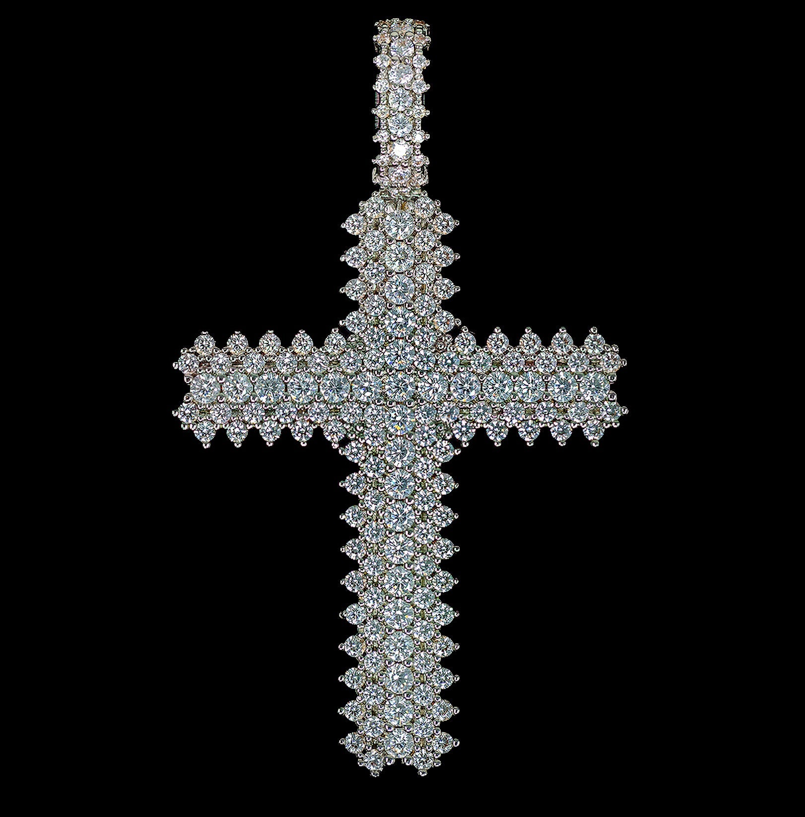 Iced Out Flower Set Cross Pendant 18K White Gold