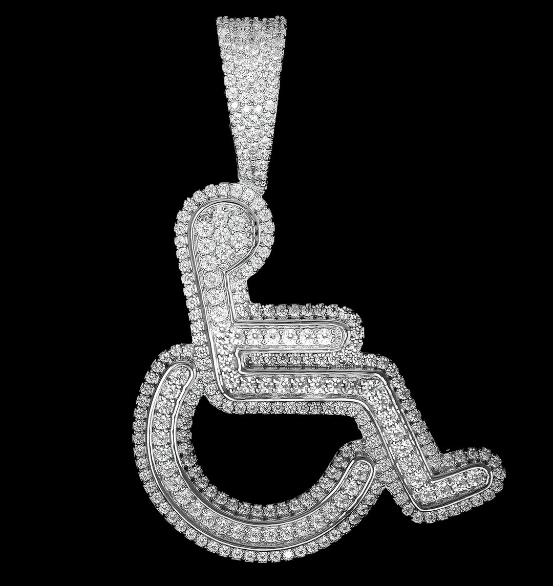 Iced Wheelchair Pendant in 18K White Gold, hand-set 5A cubic zirconia stones, SKRT