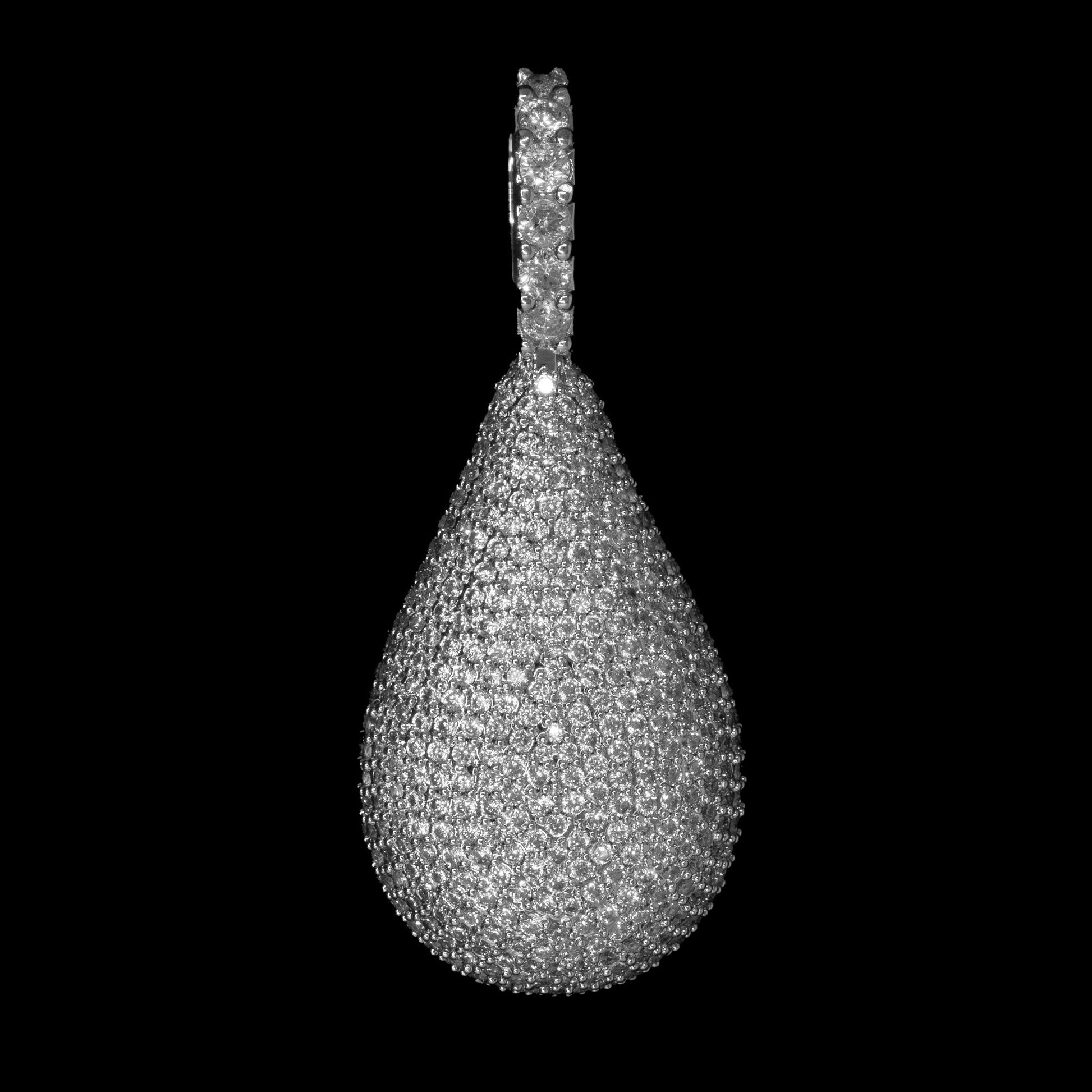 Iced Out Tear Drop Pendant 18K White Gold