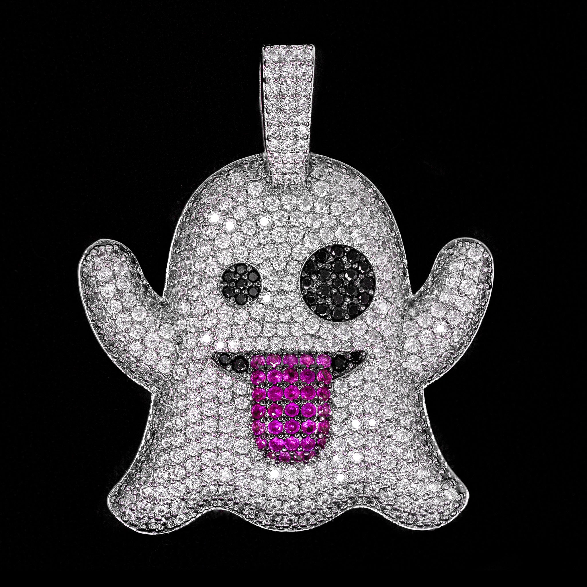 Iced Out Ghost Emoji in 18K White Gold