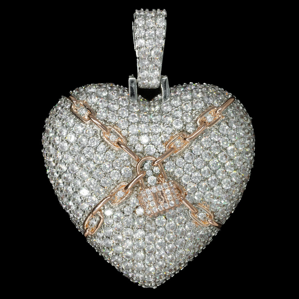 Diamond White & Rose Lock Heart Pendant