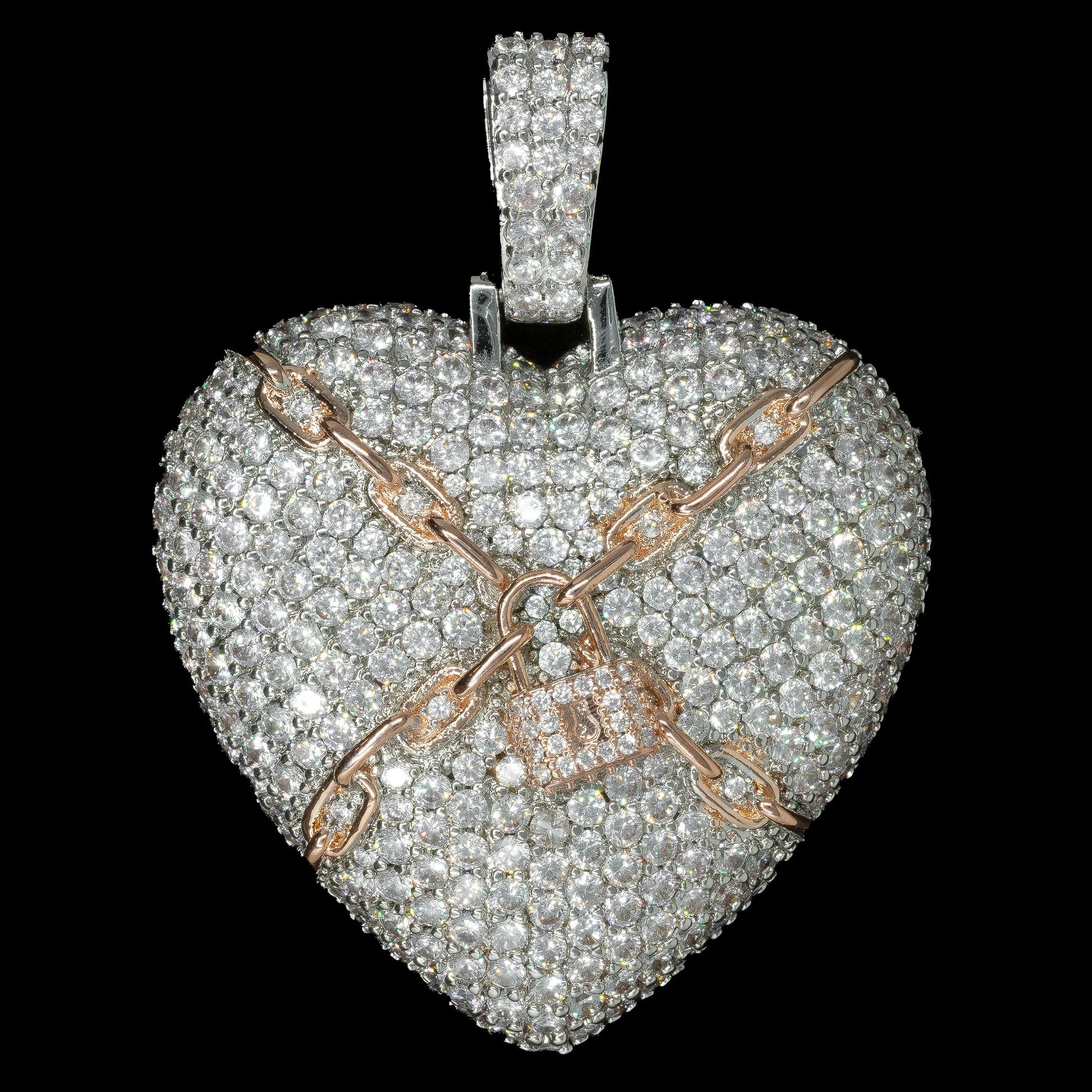 Diamond White & Rose Lock Heart Pendant