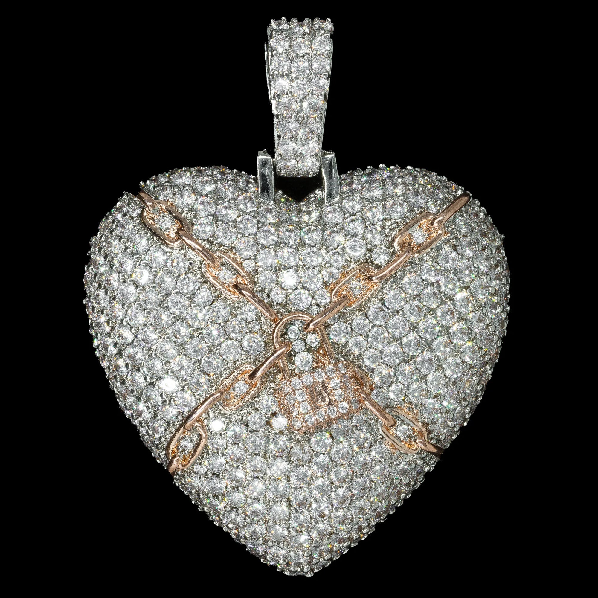 Diamond White & Rose Lock Heart Pendant