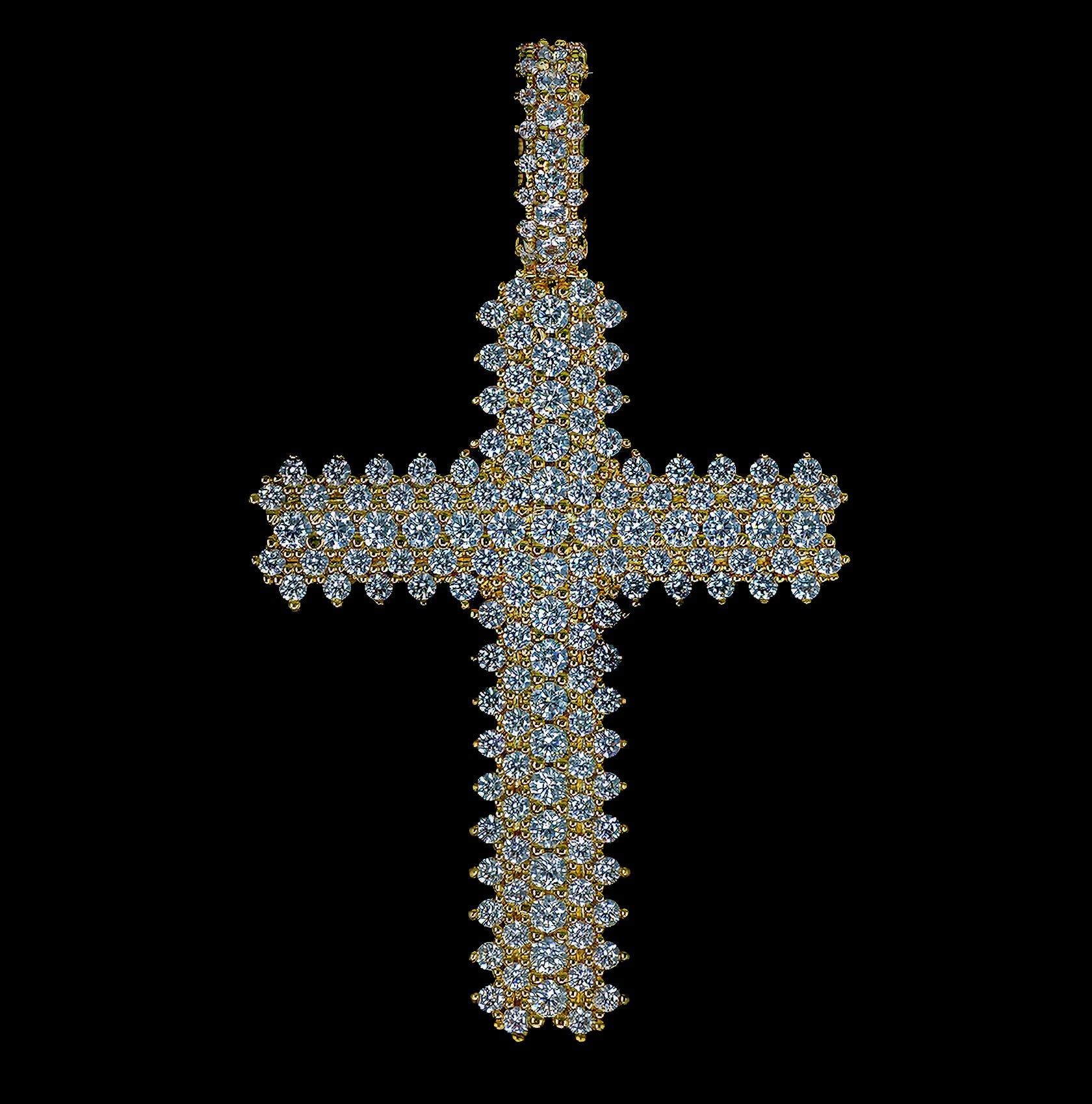 Iced Out Flower Set Cross Pendant 18K Yellow Gold