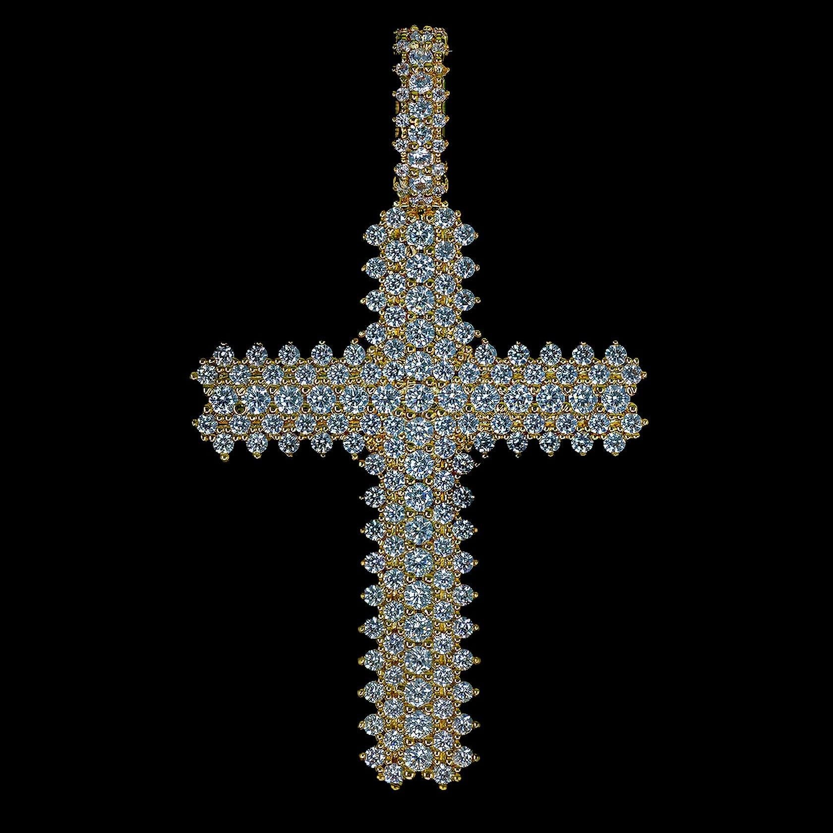 Iced Out Flower Set Cross Pendant 18K Yellow Gold