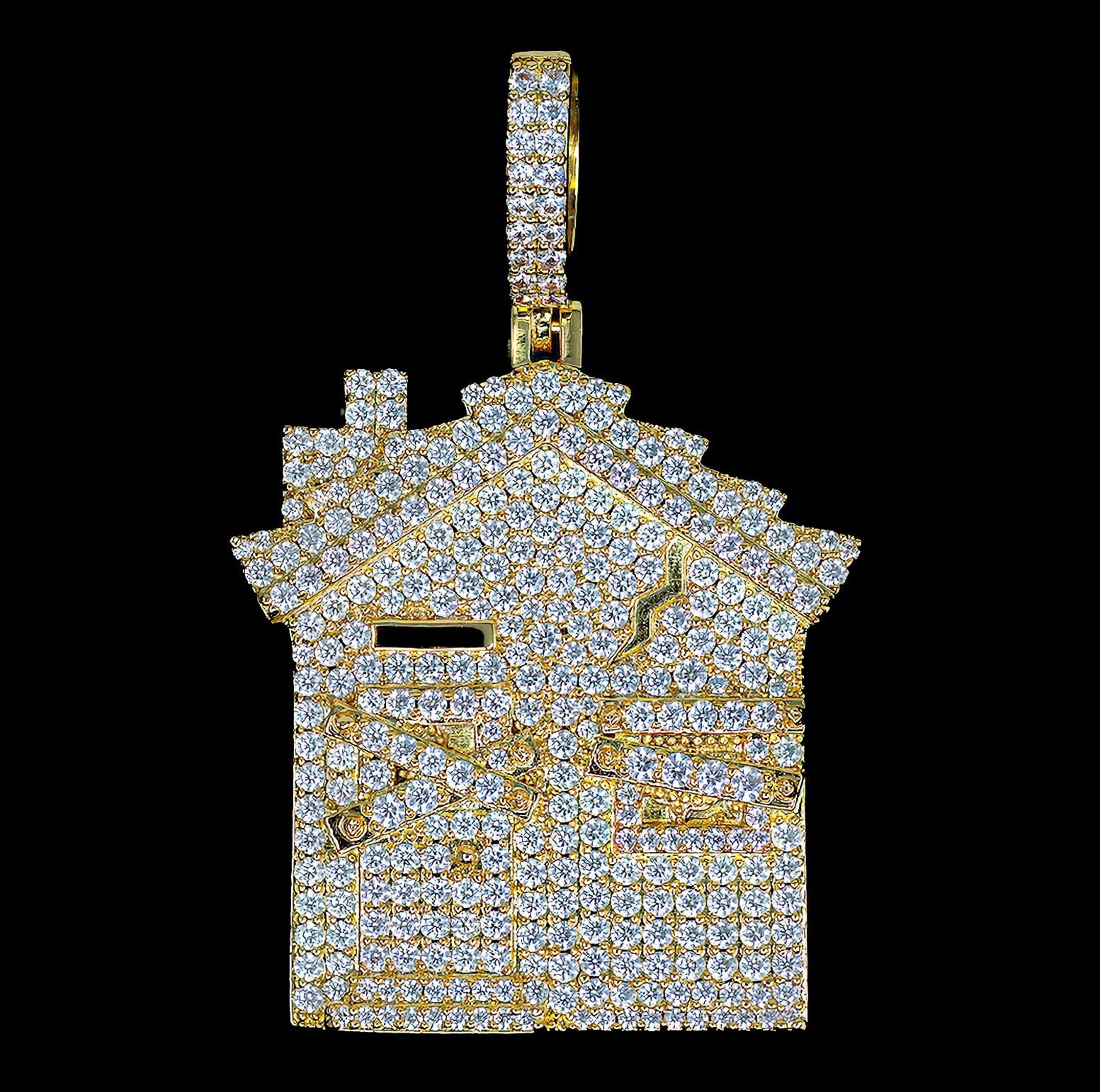 Iced Out Trap House 18K Yellow Gold
